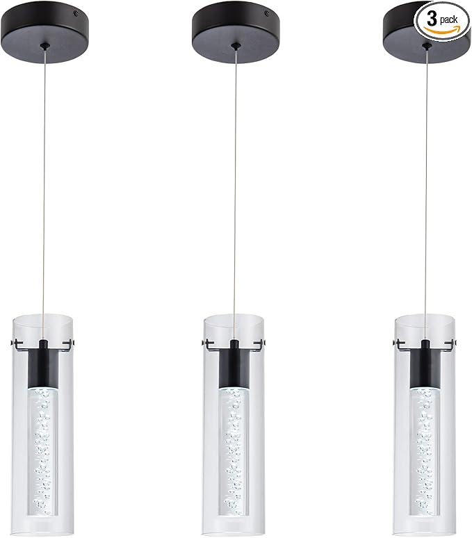 3-Pack Mini Pendant Lights, Pendant Lighting for Kitchen Island with 24W CRI80 1920Lumen 6000K Black Finish for Kitchen Restaurant, Dining Room