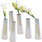 Chive - Set of 6 Galaxy, 1.5" in Wide 5.5" Tall Small Cylinder Ceramic Bud Flower Vase, Unique Single Flower Decorative Floral Vase for Home Decor, Bulk (Pearl White)