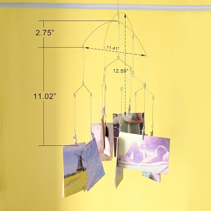 Wind Chime Style Photo Clip Display, Metal Vertical Photo Hanging Display Clips Fan for Hanging Pictures Notes Memo Artworks Collage Dorm Kids Bedroom Decor (Silver, 10 Clips)