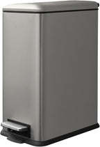 8 Gallon Slim Trash Can with Soft Close Lid, Stainless Steel Trash Can with Removal Inner Bucket, Hand -Free Trash Bin for Kitchen, Office, Laundry, Bathroom, 30 Liter Capacity, Grey