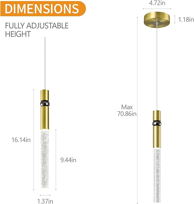 Pendant Lights Kitchen Island Light Fixtures Dimmable LED Modern Pendant Light with Bubble Crystal Pendant Lighting for Kitchen Bedroom Hallway Entryway (Gold 2-Pack)