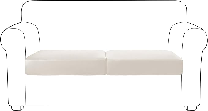 Yates Home PU Leather Couch Sofa Cushion Slipcover Water-Proof Elastic Chair RV Seat Covers Loveseat Sofa Furniture Protector Slip Cover for Settee Seater Replacement Living Room（2 Pieces, Ivory）