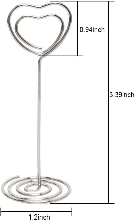 Table Number Card Holders Place Card Holder, 25 Pack Picture Holders for Tables, Heart Shape Photo Number Stands Menu Paper Card Clips for Wedding Party, Office, Restaurant (Silver)