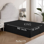 MIYE Pleated Waffle Weave Bed Skirt, Tailored Dust Ruffle 18 Inch Drop Easy Fit, Machine Washable (Black, King - 18" Drop)