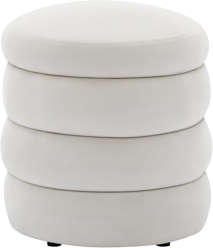 Furniliving Modern Round Ottoman, Soft Bedroom Ottoman Footstool Round Ottomans Stool for Living Room, Bedroom, Makeup Room, White, Velvet