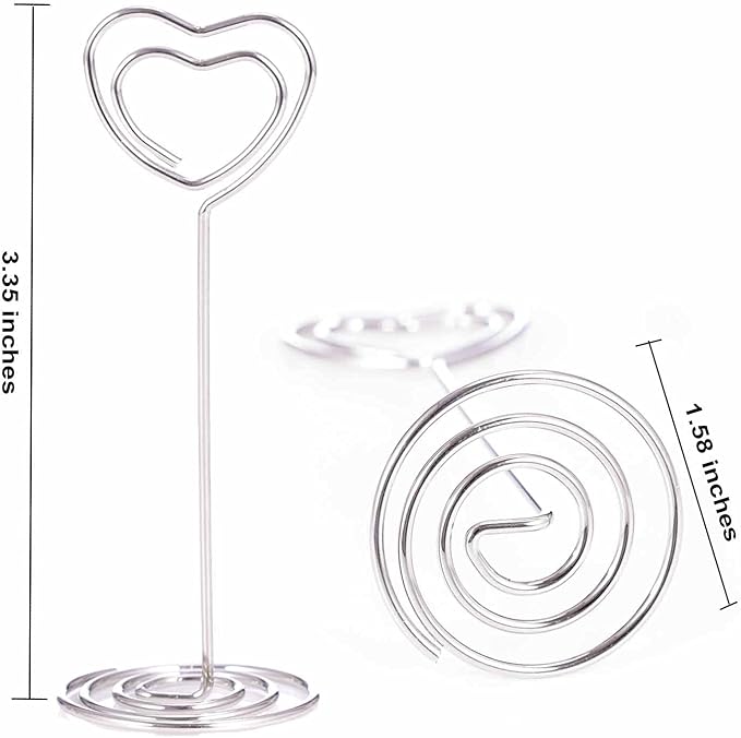 12pcs Table Number Holders Metal, 3.35 inch Place Card Stands for Wedding Centerpieces, Birthday Party - Table Card & Photo Picture Holders (Silver-Heart Shaped)