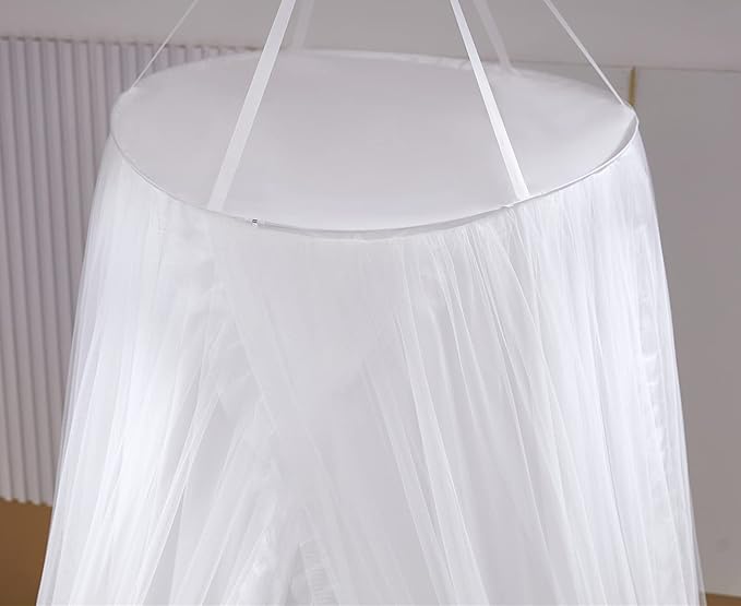 VETHIN Double Layer Princess Round Dome Canopy Bed Curtain for Girls Adults,Children Dreamy Mosquito Net,Cute Bedroom Decoration Castle Play Tent Reading Nook Canopies (Dome-White/White)