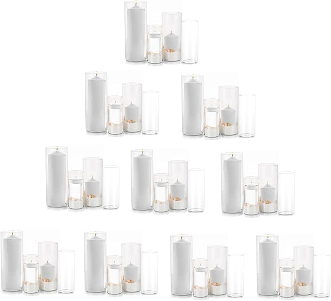 Glass Hurricane Candle Holder Esmiome - Cylinder Vases for Centerpieces 10 Sets (40Pcs) Hurricane Floating Candle Holder, Glass Vases for Flowers, Decorative for Home Wedding, 4''+6''+8'+10''(High)
