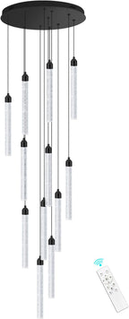 12-Lights Chandelier LED Dimmable Chandeliers for Entryway Flush Mount Ceiling Pendant Light Fixture Crystal Chandeliers for Living Room Black Finished Lighting Modern High Ceiling Chandelier