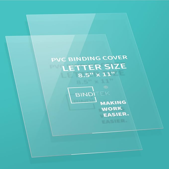 Binditek 100 Pack 7 Mil PVC Plastic Binding Covers, 8.5 x 11 Inches, Letter Size, Square Corners, Un-Punched, Office Supplies