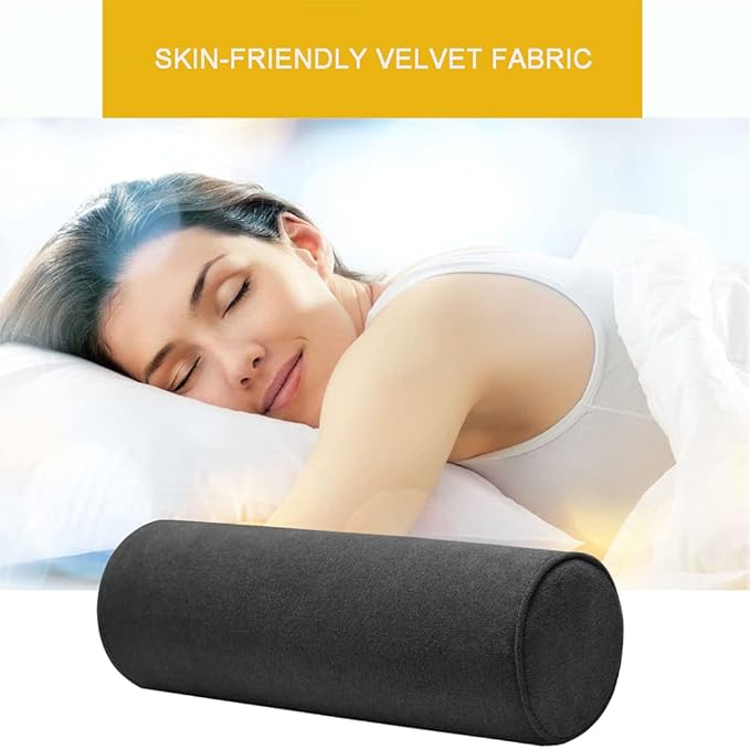 Cylinder Round Memory Foam Support Pillows 17.8X6 Cervical Neck Roll Pillow with Pillowcase Soft, Comfortable and Breathable for Sleeping, Chair, Car, Sofa，Travel Black
