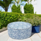 LVTXIII Outdoor Inflatable Ottoman Stool, Patio Water Repellent Footrest Stool with Handle, Portable Outside Round Ottoman for Patio Garden, Camping or Home Use, 21"x21"x9", Blue Pebble