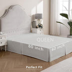 MIYE Pleated Waffle Weave Bed Skirt, Tailored Dust Ruffle 12 Inch Drop Easy Fit, Machine Washable (Light Grey, Queen - 12" Drop)