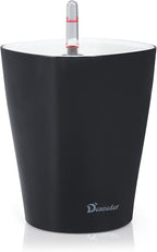 Dexceder 6x7 Self Watering Planter Indoor Outdoor, High Gloss Table Flower Plant Pot with Water Level Indicator (Black)