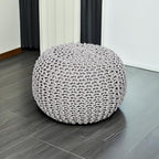 REDEARTH Round Boho Pouf Ottoman - Cable Knitted Cord Boho Pouffe - Stuffed Poof Accent Beanbag Footrest for Living Room - Nursery - Bedroom - Covered Patio - Study Nook (18”x18”x14”) - Gray-S
