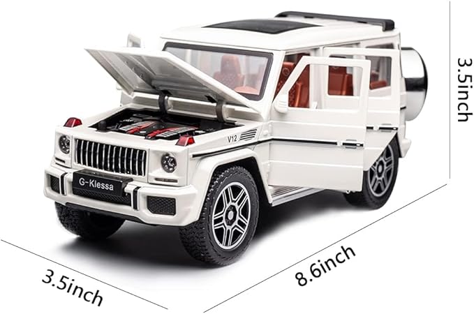 EROCK Exquisite Car Model Toy 1/24 Benz G63 Off-Road Model Car, Zinc Alloy Pull Back Toy Car with Sound and Light for Kids 4 Years Old Boys Girl Birthday Gift Children‘s Day Gift (White)