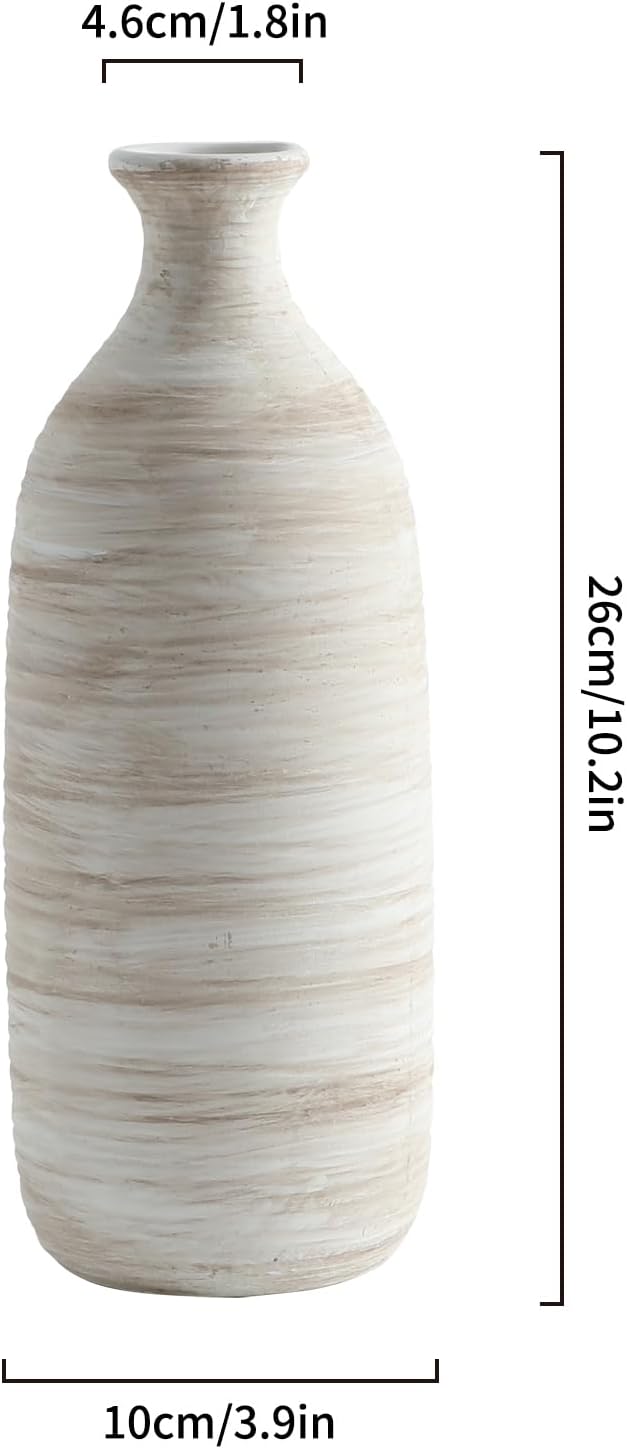 ALMA White Ceramic Vase 10 inch Tall, Narrow Boho Vases for Eucalyptus Leaf Branch, Small Pampas Grass Vase for Minimalist Home Decor, Coastal, Modern Bohemian Style Decor