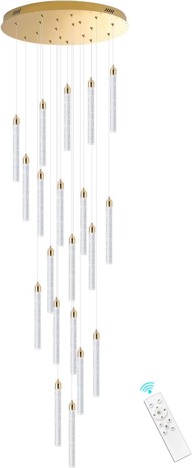 156in Long Light 20-Lights Chandeliers for Entryway LED Dimmable Chandeliers Lighting Fixture Modern Flat Sloped High Ceiling Pendant Lights Crystal Drop Light for Living Room Foyer Hallway Staircase