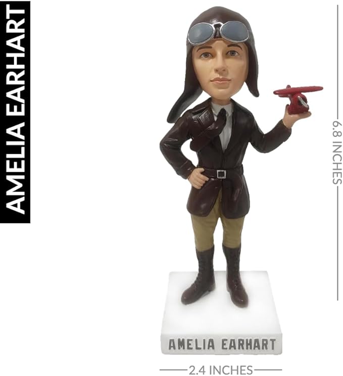 Amelia Earhart Collectible Aviation Bobblehead, Premium Polyresin Statue, Historical Woman Explorer and Pilot