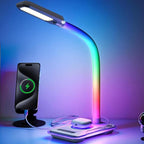 WILIT Desk Lamp with Wireless Charger, Music Sync RGB Color Changing Lights, Gaming Lamp with USB Charging Port, Touch Control Table Lamp, Desktop Light for Home Office Dorm Room, Birthday Gifts