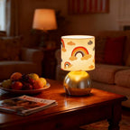 Set of 2 Silver Small Bedside Table Lamps with Rainbow Cloud Pattern Shades (Bulb Included)