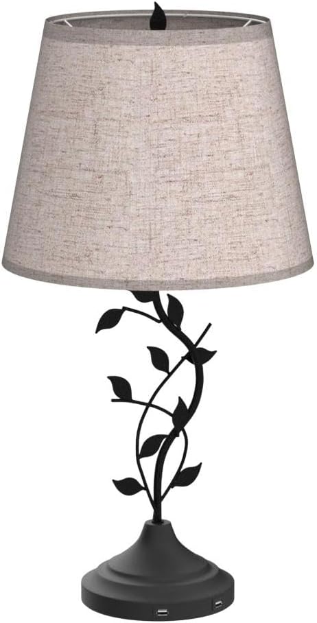 Kakanuo Table Lamp for Bedside, Lamp for Living Room with USB-A and USB-C Charging Ports, Traditional Tall Bedroom Lamp for End Table