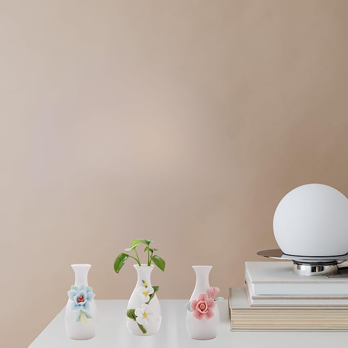 Handmade Ceramic Small vase Creative mini vase Home Decoration Ornament with 3D Floral Design (3D Flowers-3PCS)