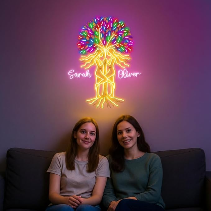 Personalized Bestie Tree Neon Sign, Custom UV Printed Best Friend Decor Led Light, Soulmate Wall Art Lights Signs, Decorative Gifts For Close Friends, Buddy, Partner, Bedroom