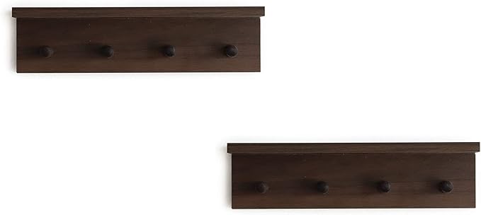 Entrance Coat Rack ，Coat Hooks, Wall-Mounted Wooden Hook Rack, Wall-Mounted Shelves are Very Suitable (Walnut Colored Finish-2)