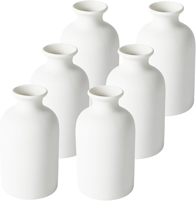 YANLING 6 Pcs White Vase Ceramic Vases for Home Decor, 5.6 inch White Ceramic Vases for Centerpieces Small Boho Vases, Pampas Grass Vases Table Vase for Dried Flowers Decor