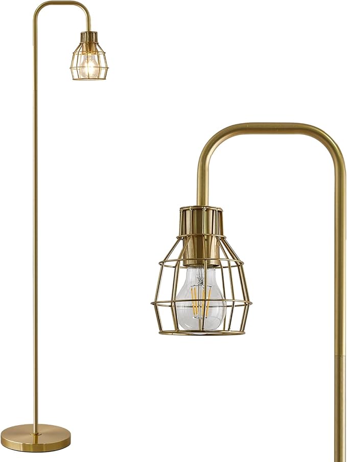 Oneach 63.75" Gold Floor Lamp for Living Room, Industrial Floor Lamp with 4W LED Bulb, Standing Lamp with Footswitch, Modern Floor Lamp for Bedroom Pole Lamp for Office Study Room Hotel