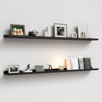 55.1 Inches Long Floating Shelves Wall Mounted, 2 Set Modern Wall Shelf for Bedroom, Nursery Book Shelf with Lip, Picture Ledge Shelf for Wall Decor Living Room Bathroom Kitchen - Black
