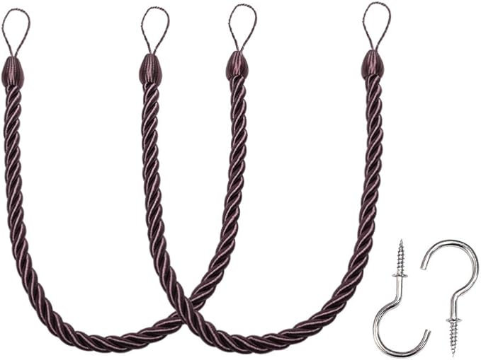 BEL AVENIR Curtain Ropes Tiebacks Tie-Backs, Curtain Handmade Holdbacks with 2 Metal Screw Hooks (Purple, 2pack)