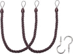 BEL AVENIR Curtain Ropes Tiebacks Tie-Backs, Curtain Handmade Holdbacks with 2 Metal Screw Hooks (Purple, 2pack)