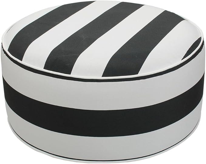 Inflatable Outdoor Ottoman with Air Pump,20"x9" Portable Patio Pouf,Water Resistant,Fade-Resistant,Round Blow Up Footrest Stools for Home Garden Camping Travel(Black White)