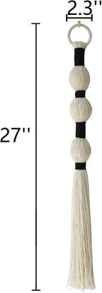 Macrame Wall Hanging Boho Wall Decor Small Sphericity Cotton Textile Tassel Hanging Fiber Yarn Art for Living Room Bedroom 27'' L x 2.3'' W