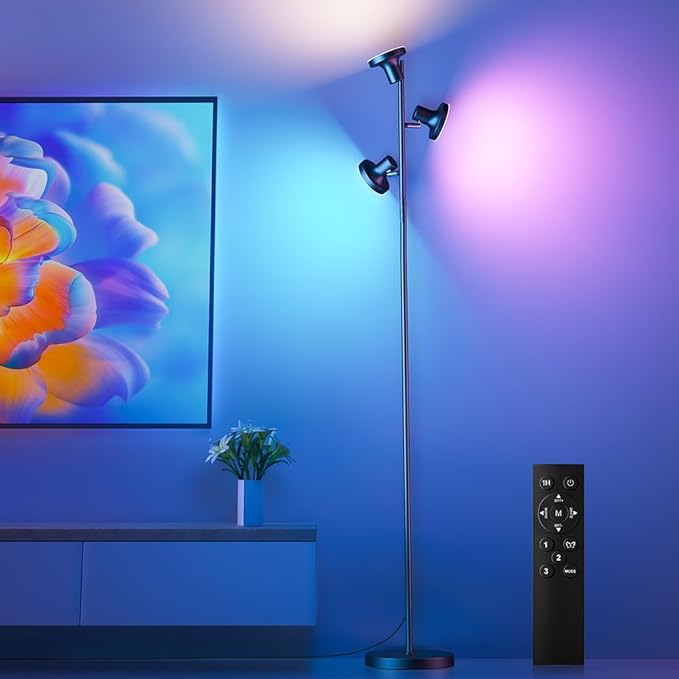 RGB Floor Lamp, 36W Bright LED Standing Lamp with 3 Swivel Lights, Color Changing Tree Tall Lamp with Remote, Stepless Dimmable Modern Floor Lamps for Living Room, Bedroom, Gaming Room,Office