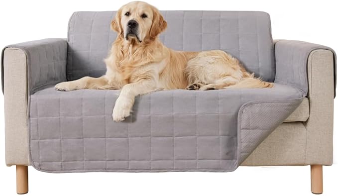 GORILLA GRIP Patented Waterproof Slip-Resistant 50” Loveseat Protector Cover, for Leather or Fabric Couch Cushion, Large Microsuede Furniture Covers Dogs Pets Machine Washable Slipcover, Gray