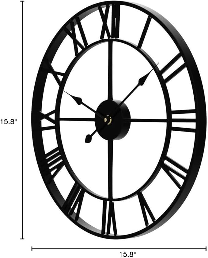 1st owned Large Wall Clock Silent Non-Ticking Roman Numerals Vintage Battery Operated (24 inch,18inch,16inch) Farmhouse Wall Clock for Living Room, Bedroom, Kitchen, Cafe Decor-Black 40CM