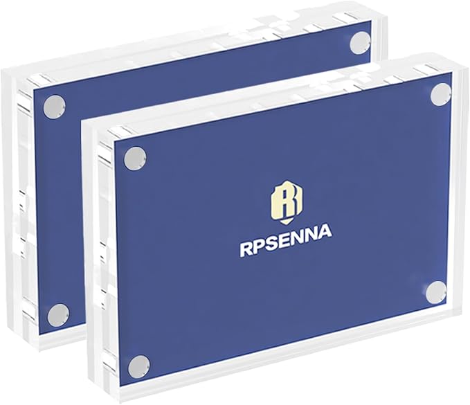 Mini Picture Frame 2.5x3.5 inch Acrylic Magnetic Photo Business Clear Card Frame 20mm Thick Double Sided Wallet Size Desktop Display Frames for Cards Photos Office Home Decor 2 PCS