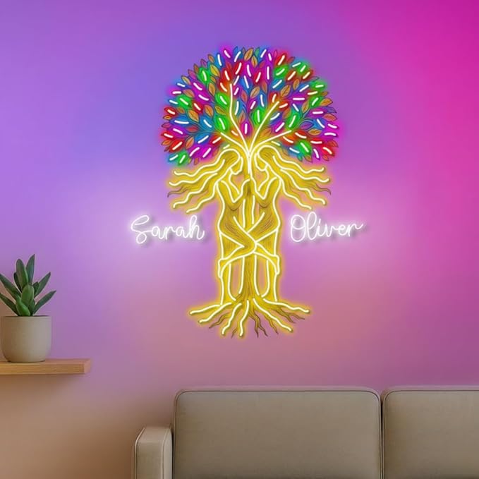 Personalized Bestie Tree Neon Sign, Custom UV Printed Best Friend Decor Led Light, Soulmate Wall Art Lights Signs, Decorative Gifts For Close Friends, Buddy, Partner, Bedroom