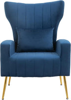 X-VOLSPORT Velvet Accent Chairs Set of 2, Mid Century Modern High Back Living Room Chair with Waist Pillow, Upholstered Arm Chair with Metal Gold Legs for Bedroom, Club, Dark Blue
