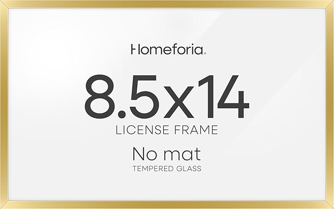 Homeforia 8.5x14 Marriage License Frame Gold, High End Metal 8.5 x 14 Marriage Certificate Frames, 8.5by14 Picture Frame for Wall & Tabletop, 8.5 by 14 Photo Frames, Tempered Glass, Wall Kit, Set of 1