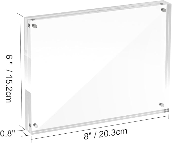 6x8 Acrylic Picture Frames, 20mm Thick Clear Frameless Magnetic Photo Frames, Double Sided Transparent Square Frame Gift for Desktop Display(3 Pack)