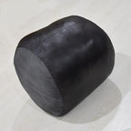 PF12 Goat Leather Handmade Eco-Friendly Black Pouf - Round Shape, 18" x 18" x 18", Plain Solid, Recycled Cotton Filled