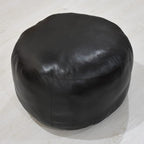 PF12 Goat Leather Handmade Eco-Friendly Green Pouf - Round Shape, 14" x 14" x 14", Plain Solid, Recycled Cotton Filled