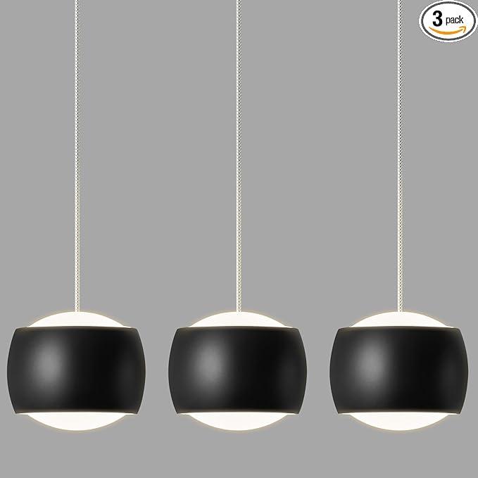 Modern LED Dimmable Pendant Light fixtures,Mini Island Pendant Lighting for Kitchen Island Dinning Room,Bedroom,Bar, Kitchen Island Ceiling Hanging Light Fixtures(black-3-Pack)