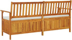 vidaXL Solid Acacia Wood Storage Bench with Cushion- Brown & Cream White, Indoor-Outdoor Versatile Bench with Ample Storage, Comfortable Padded Cushion Included