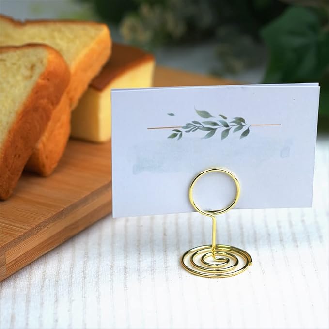 20pcs Mini Place Card Holders, Cute Table Number Holders, Small Size Table Card Holder Tables Number Stands, Wire Photo Picture Menu Clips for Wedding centerpieces, Anniversary Party (Gold)