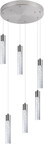 Modern Chandeliers for high Ceilings, Brushed Nickel Foyer Pendant Lighting with Preminum Bubbles, Pendant Lights Kitchen 6-Lights Dimmmable for Foyer Dining Room, Kitchen Island,Bars…